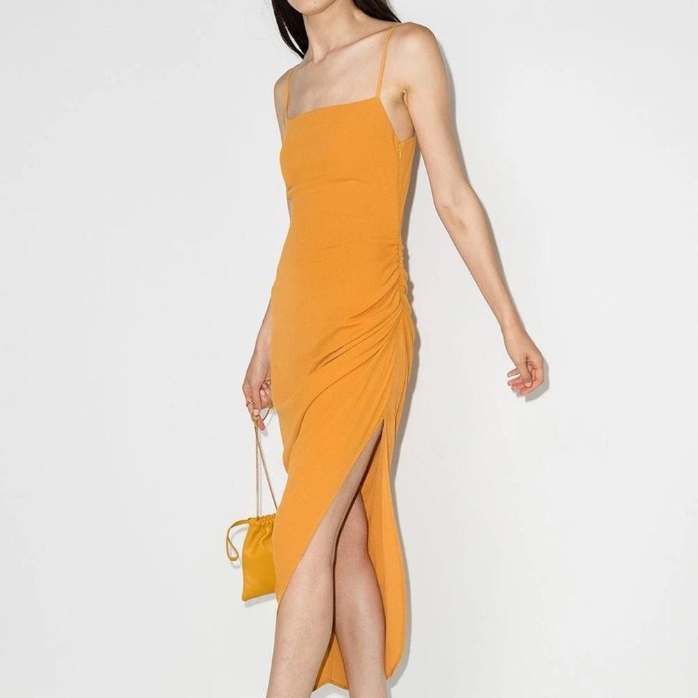Reformation Yellow Asymmetrical Ruched Cocktail Dress
